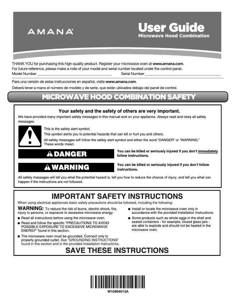 Page n°1 - Manuel utilisateur Amana AMV2307PFS