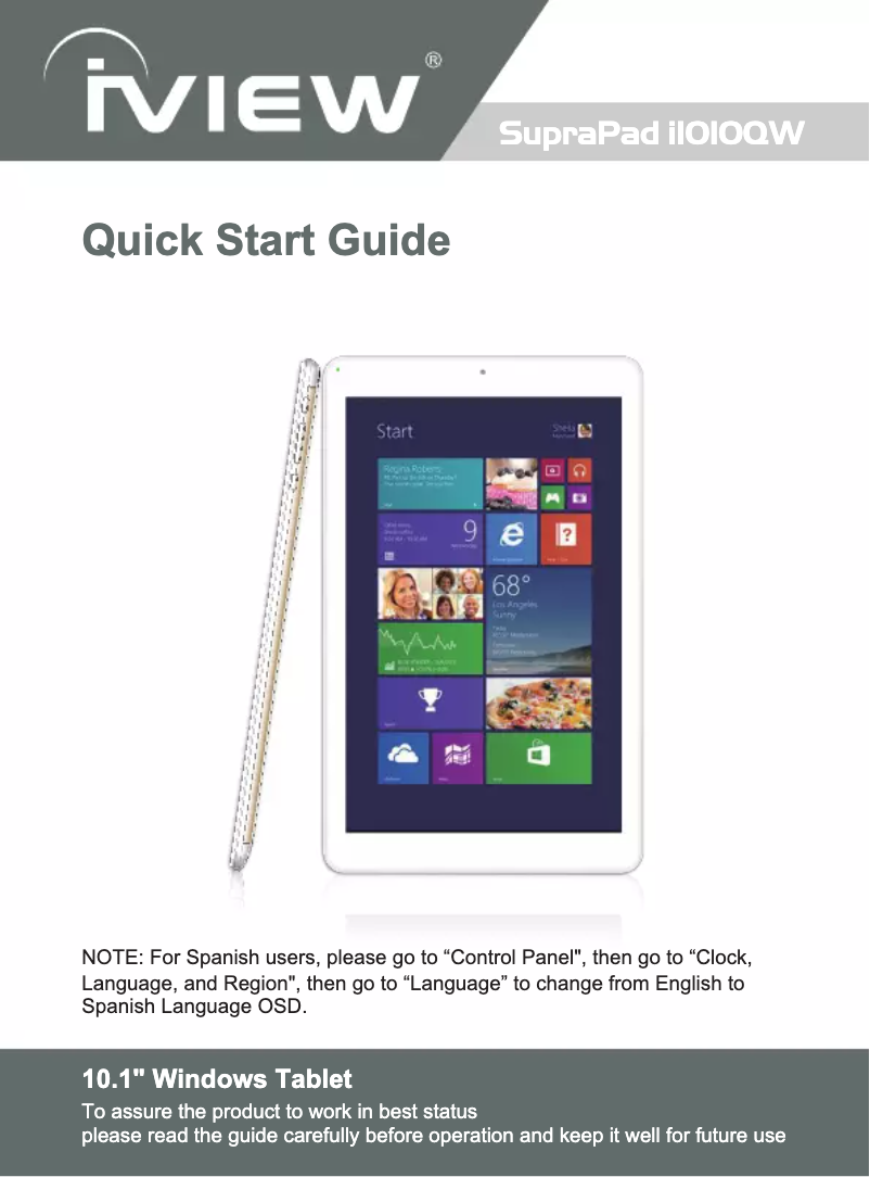 Image de la première page du manuel de l'appareil SupraPad i1010QW