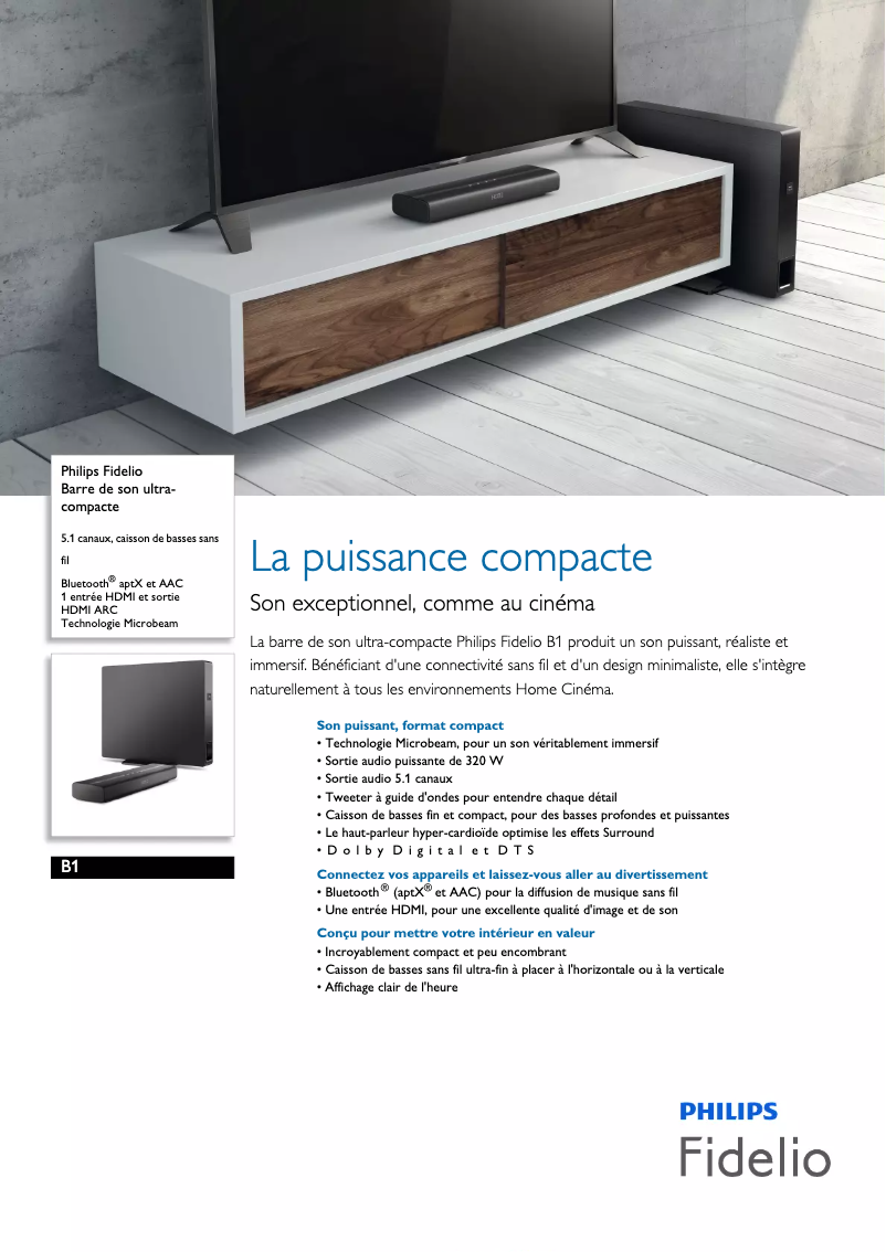 Página 1 del manual Ficha técnica Philips Fidelio B1