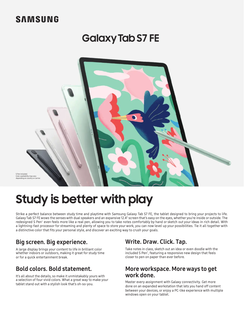 Page n°1 - Fiche technique Samsung Galaxy Tab S7