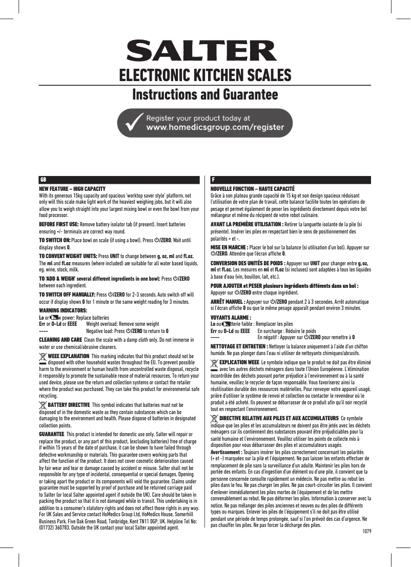 Página 1 del manual Manual de usuario Salter 1079 WHDR