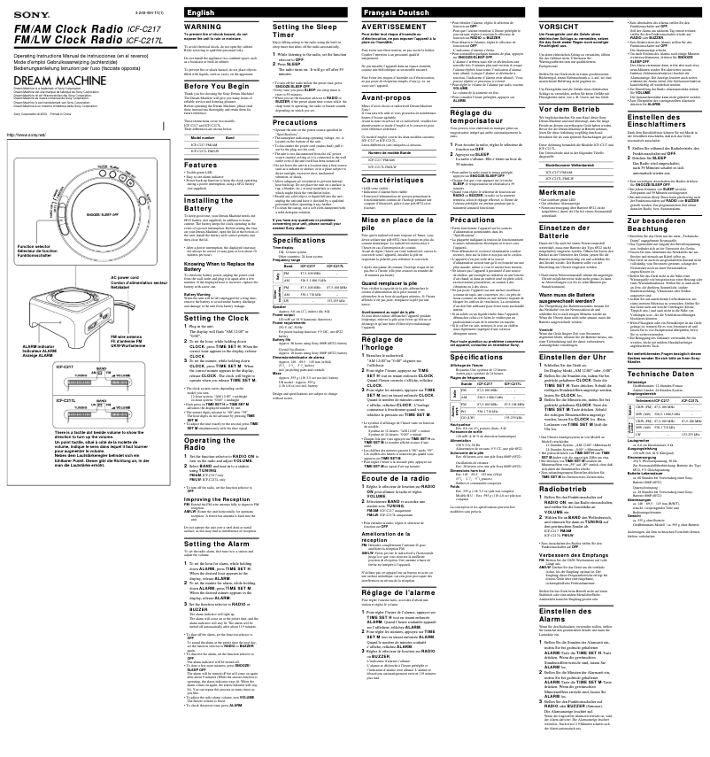 Page n°1 - Manuel utilisateur Sony ICF-C217L