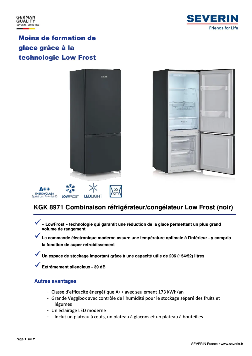 Page 1 de la notice Fiche technique Severin KGK 8971