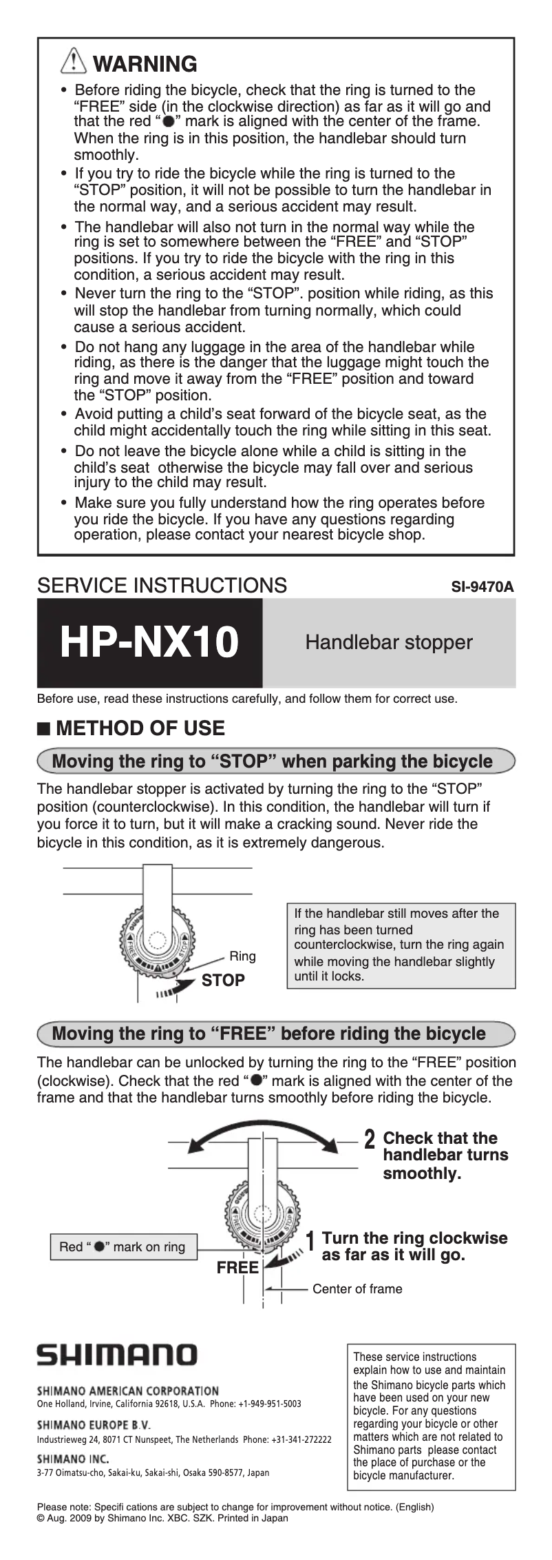 Page 1 de la notice Manuel utilisateur Shimano HP-NX10