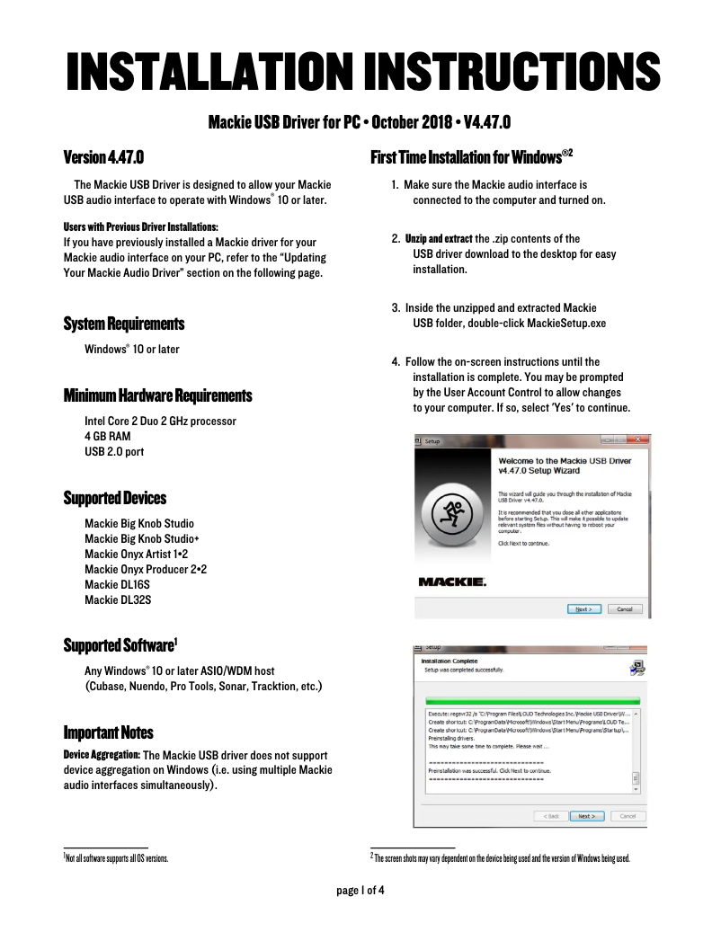 Page 1 de la notice Guide d'installation Mackie Onyx Producer 2x2
