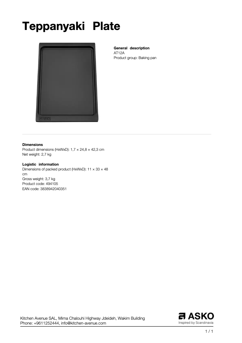 Page n°1 - Fiche technique Asko AT12A