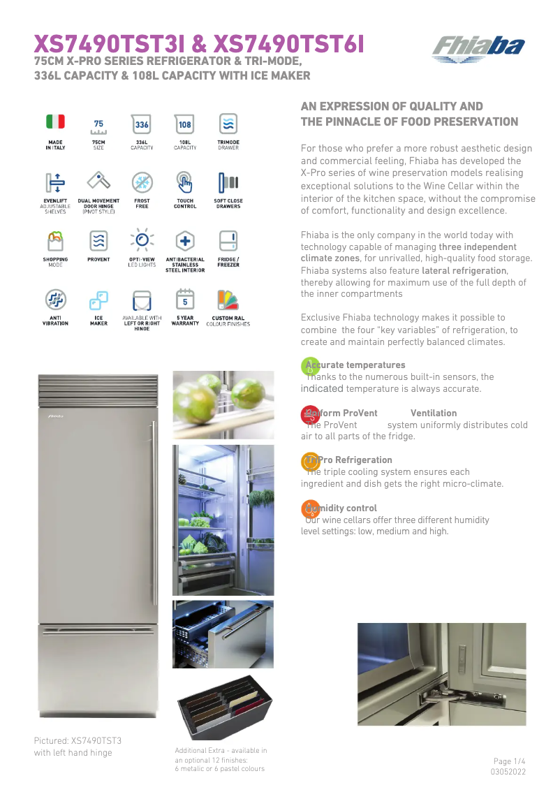 Page 1 de la notice Fiche technique Fhiaba XS7490TST3IA