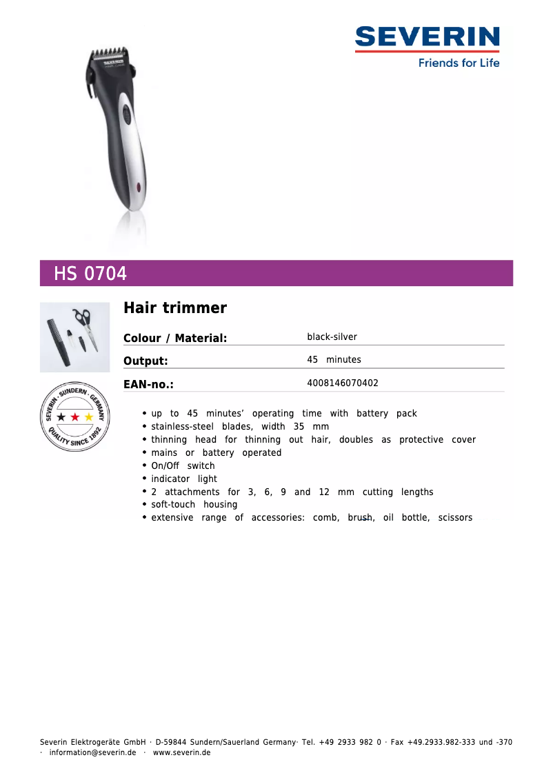 Imagen de la primera página del manual del dispositivo HS 0704