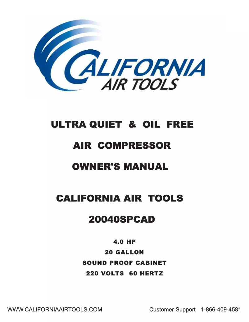 Page 1 de la notice Manuel utilisateur California Air Tools 20040SPCAD