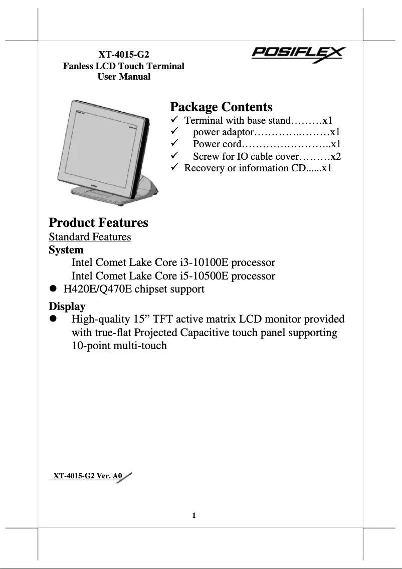 Página 1 del manual Manual de usuario Posiflex XT-4015-G2