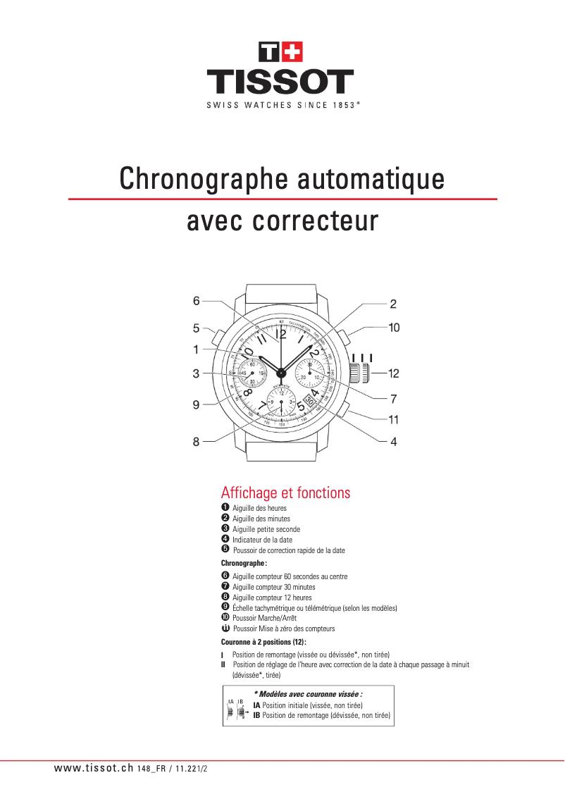 Page 1 de la notice Manuel utilisateur Tissot Heritage 2009 Automatic