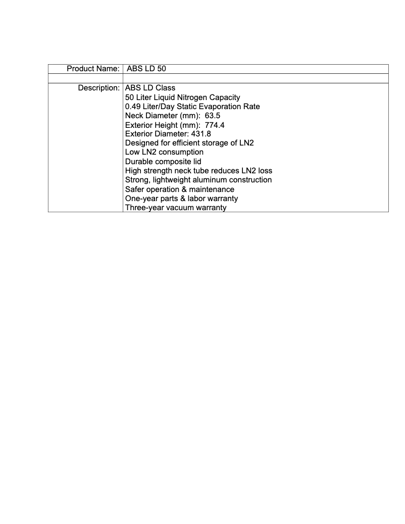 Page 1 de la notice Manuel utilisateur American BioTech Supply ABS-LD-50