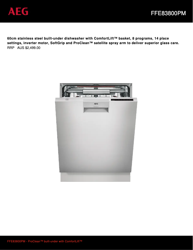 Page 1 de la notice Fiche technique AEG FFE83800PM