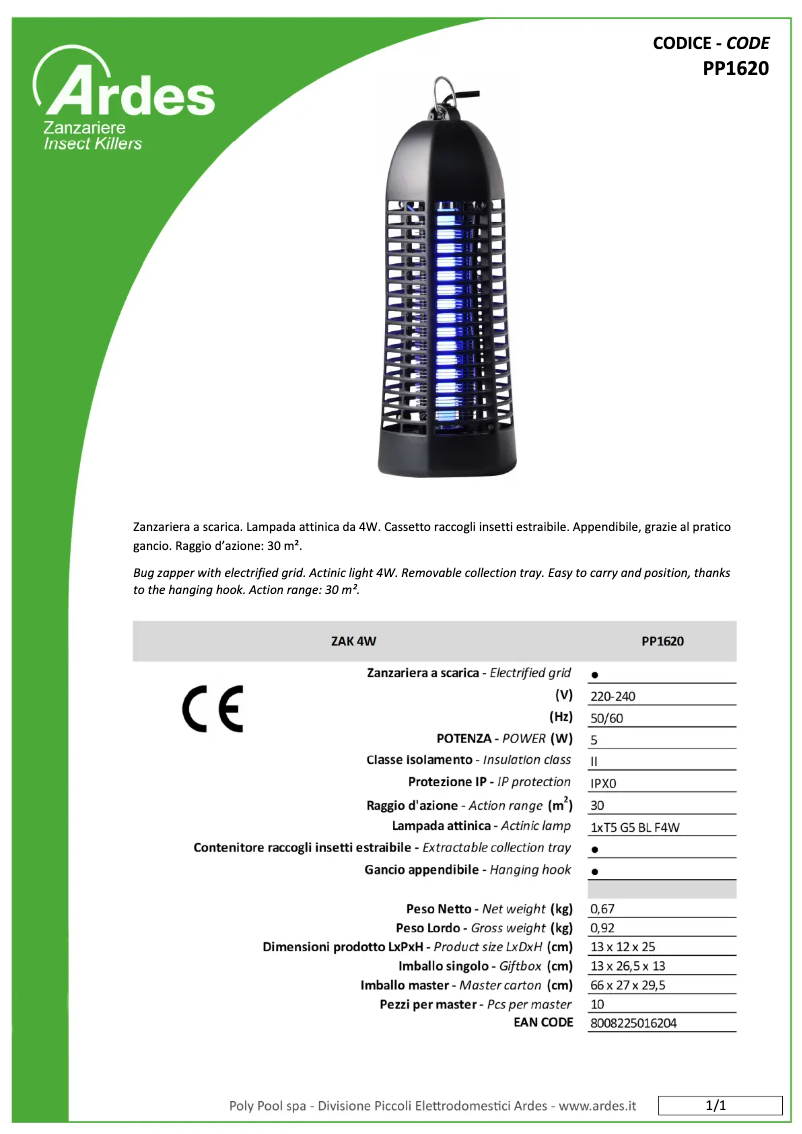 Page n°1 - Fiche technique Ardes PP1620