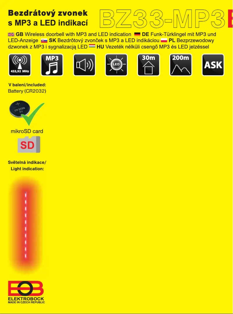 Page 1 de la notice Manuel utilisateur Elektrobock BZ33-MP3