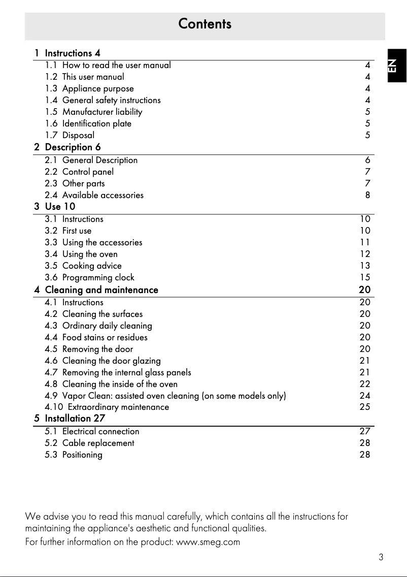 Page n°1 - Manuel utilisateur Smeg DOSFA38X