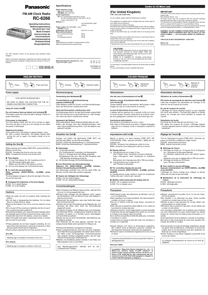 Page n°1 - Manuel utilisateur Panasonic RC-6266