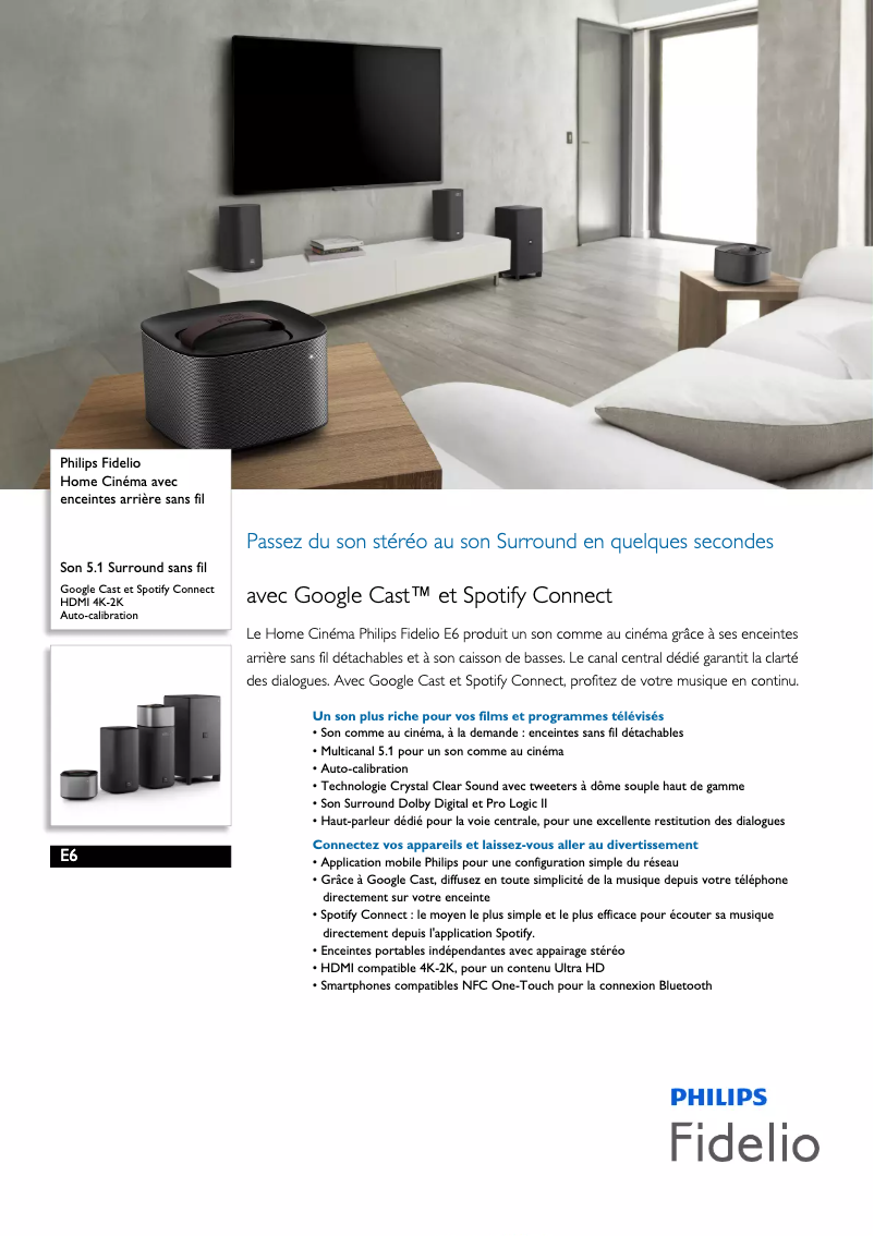 Page 1 de la notice Fiche technique Philips Fidelio E6