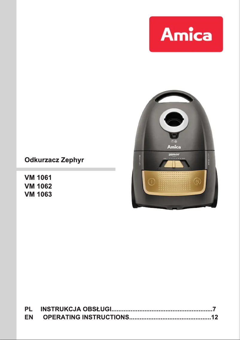 Page 1 de la notice Manuel utilisateur Amica Zephyr VM 1062