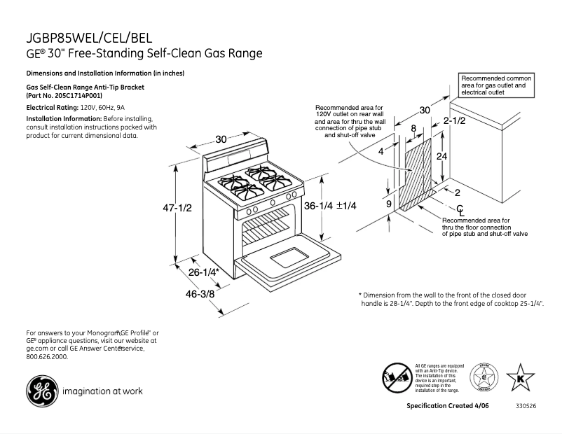 Page n°1 - Fiche technique GE JGBP85BELBB