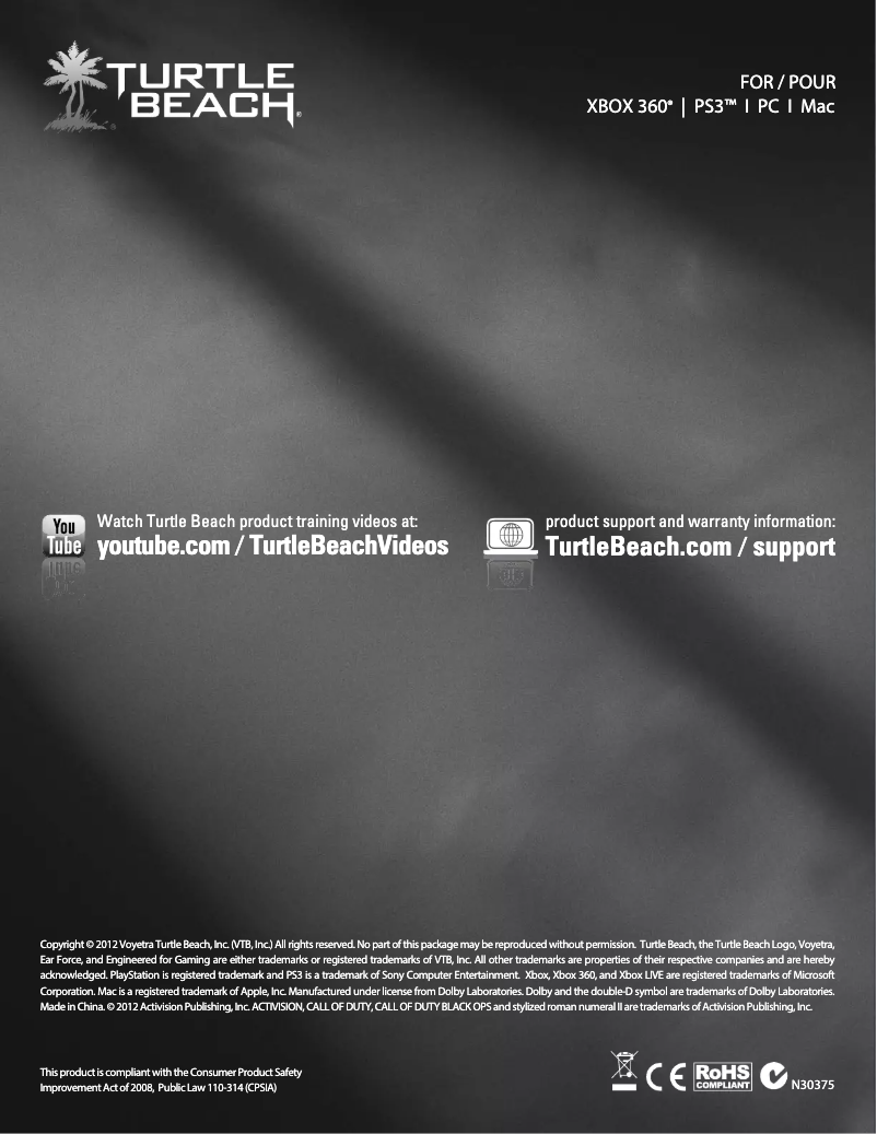 Image de la première page du manuel de l'appareil Ear Force Sierra