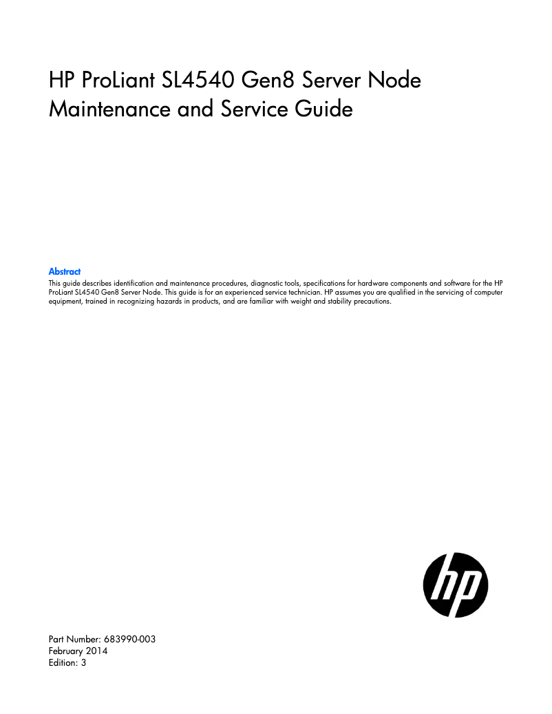 Image de la première page du manuel de l'appareil ProLiant SL4540 G8