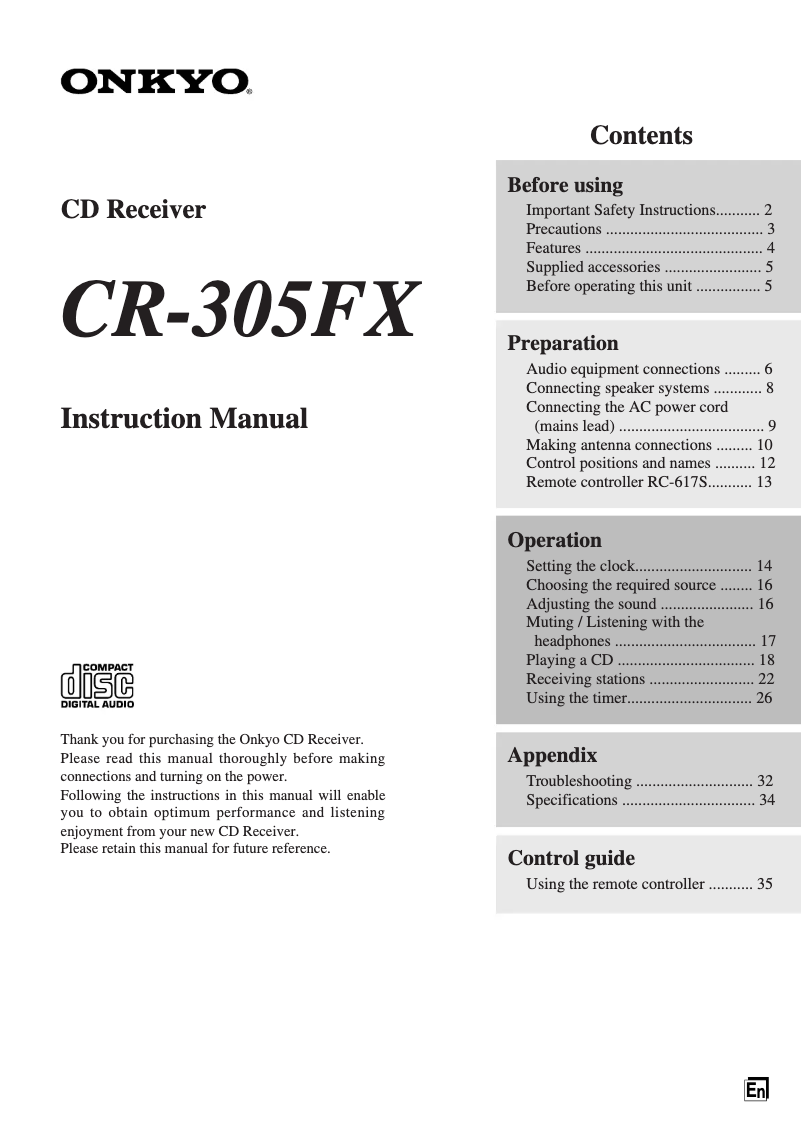Image de la première page du manuel de l'appareil CR-305FX