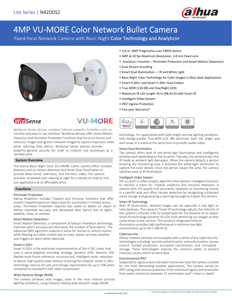 Page 1 de la notice Fiche technique Dahua Technology N42DDS2