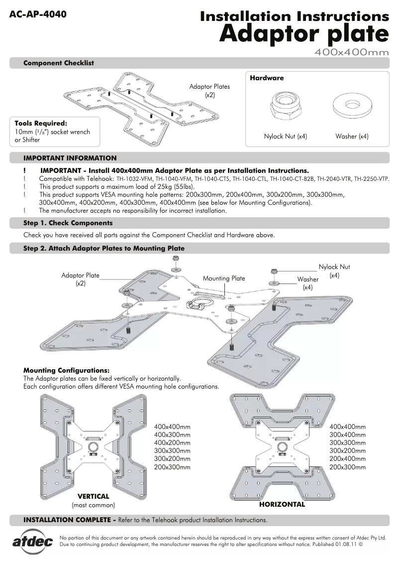 Page 1 de la notice Manuel utilisateur Atdec AC-AP-4040