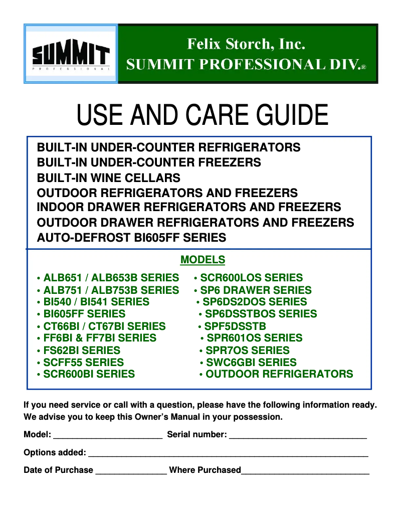 Page 1 de la notice Manuel utilisateur Summit ALB751LSSHV