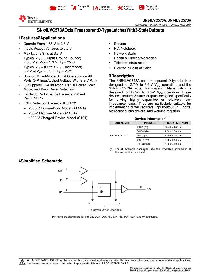 Page 1 de la notice Manuel utilisateur Texas Instruments SN74LVC573AN