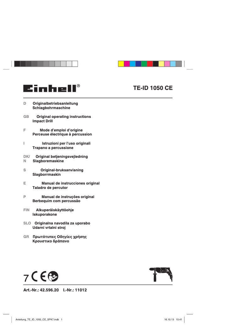 Page 1 de la notice Manuel utilisateur Einhell TE-ID 1050 CE