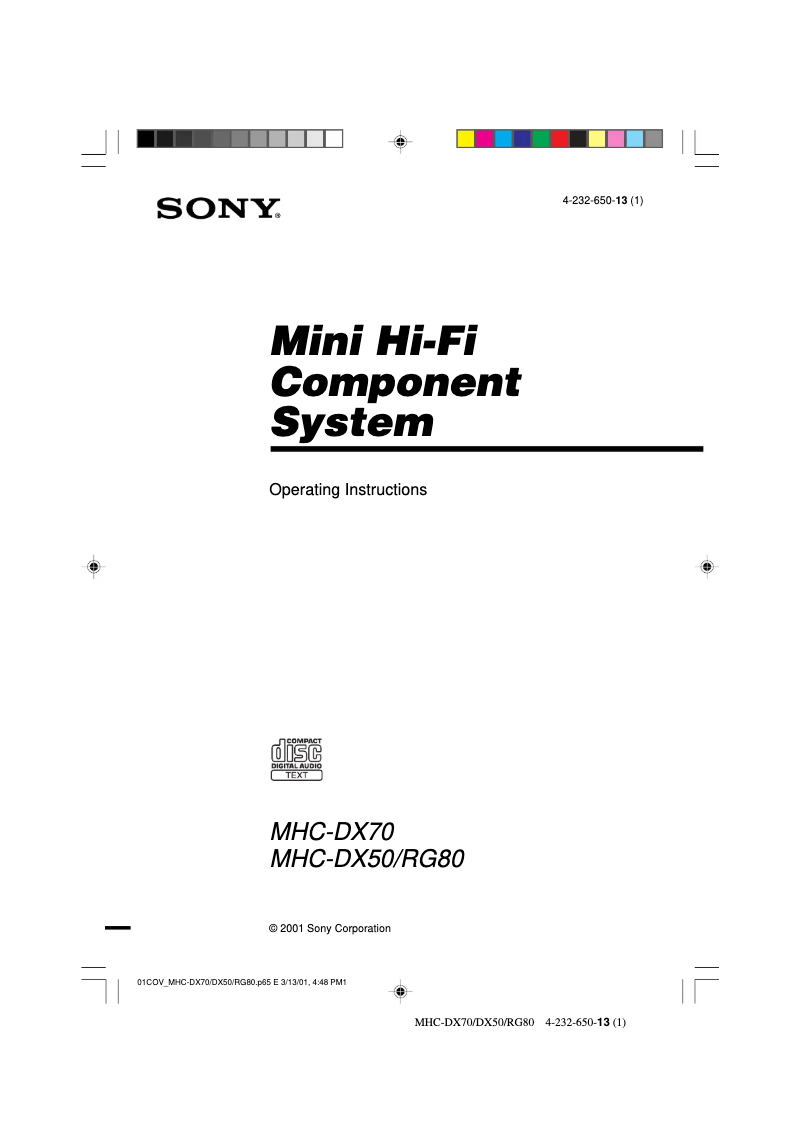 Page 1 de la notice Manuel utilisateur Sony MHC-DX50
