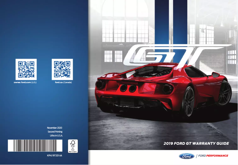 Page 1 de la notice Informations de garantie Ford GT (2019)