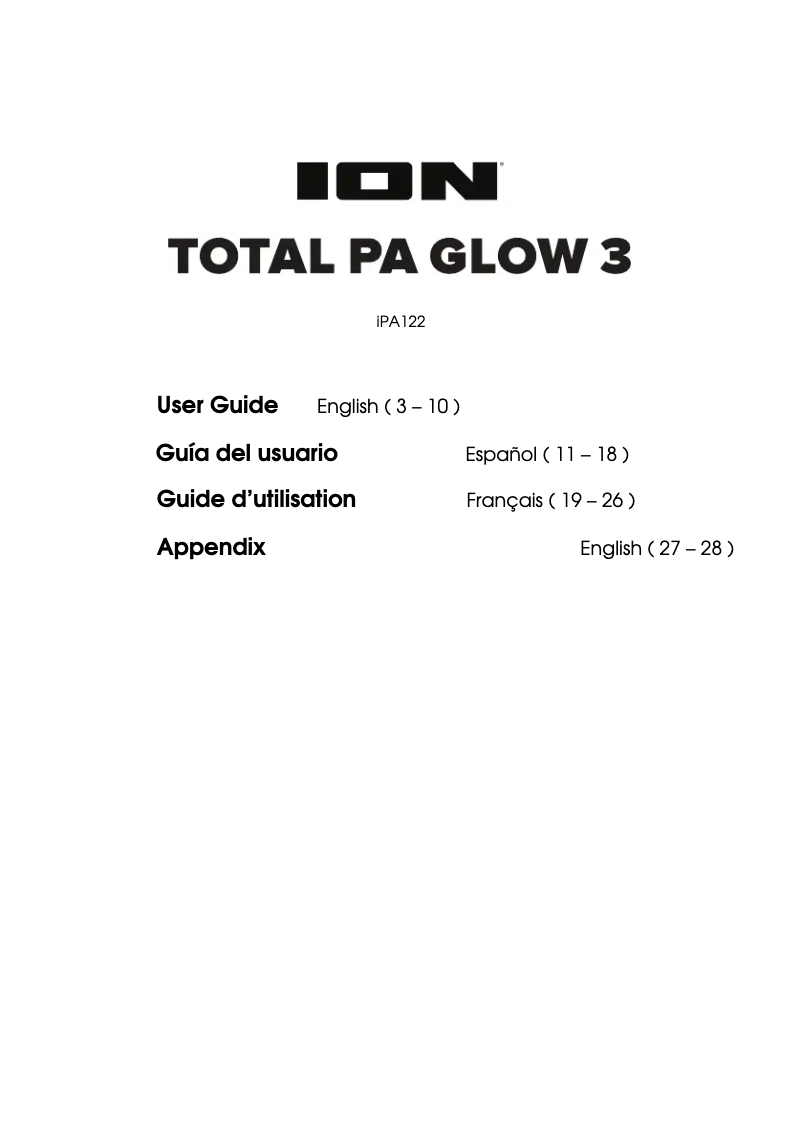 Page 1 de la notice Manuel utilisateur ION Total PA Glow 3