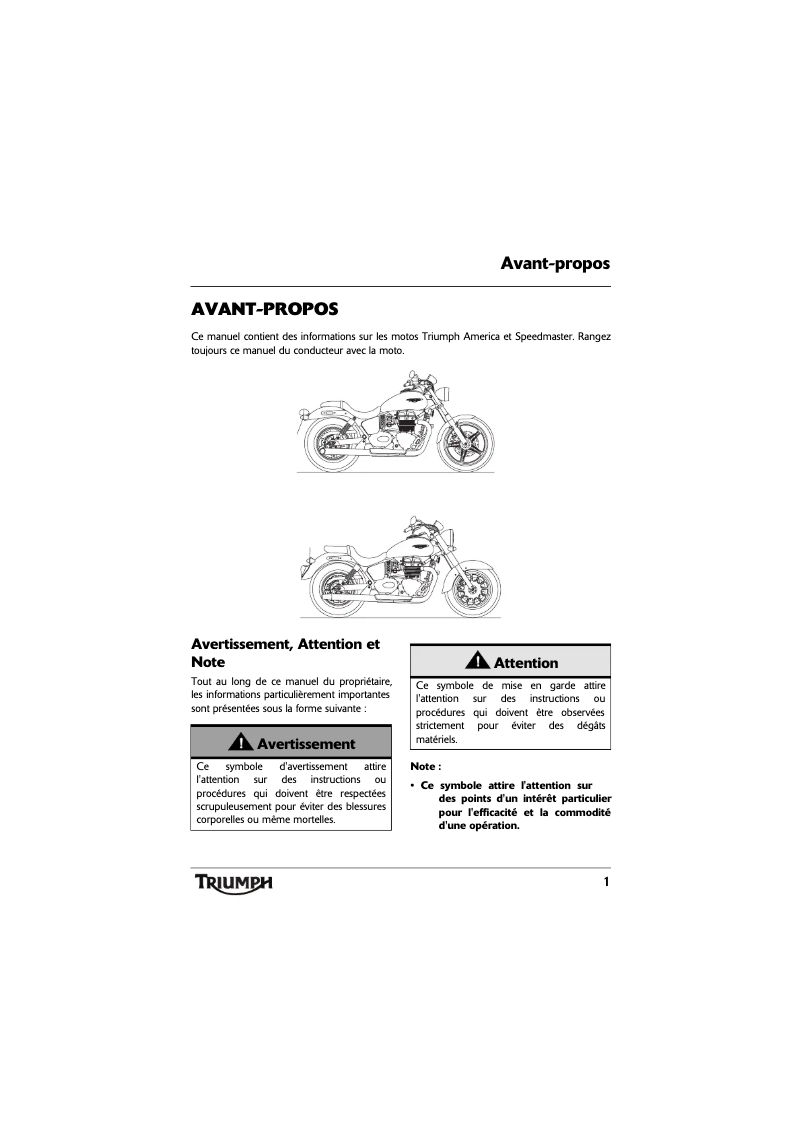 Page 1 de la notice Manuel utilisateur Triumph Speedmaster (2012)