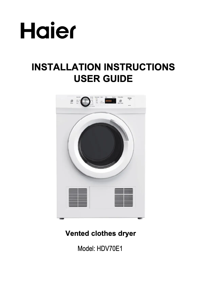 Page 1 de la notice Manuel d'utilisation et d'entretien Haier HDV70E1