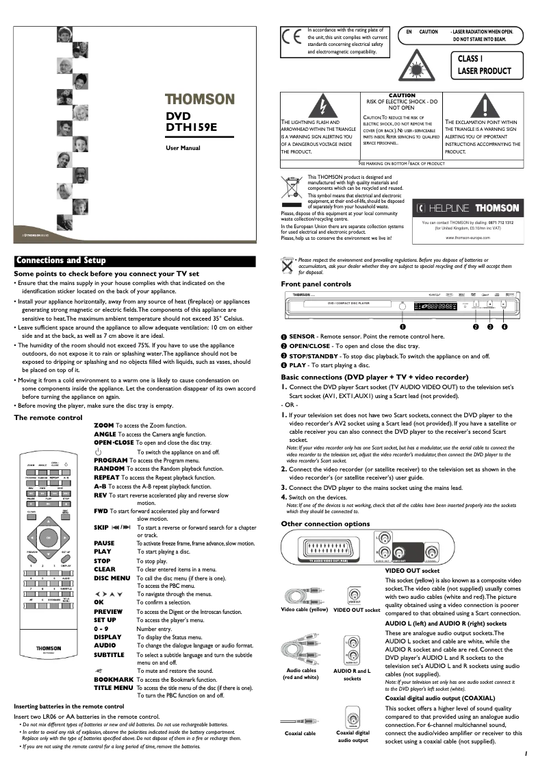 Page n°1 - Manuel utilisateur Thomson DTH159