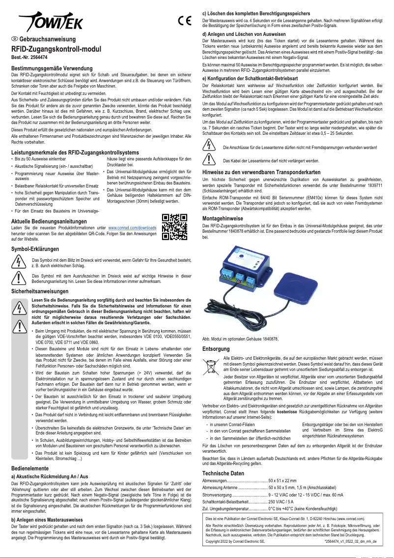 Page 1 de la notice Manuel utilisateur TowiTek TWT2008