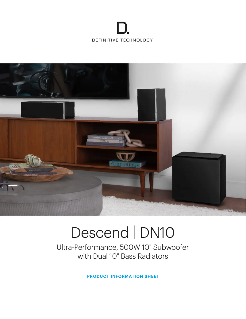 Page 1 de la notice Fiche technique Definitive Technology Descend DNSUB10