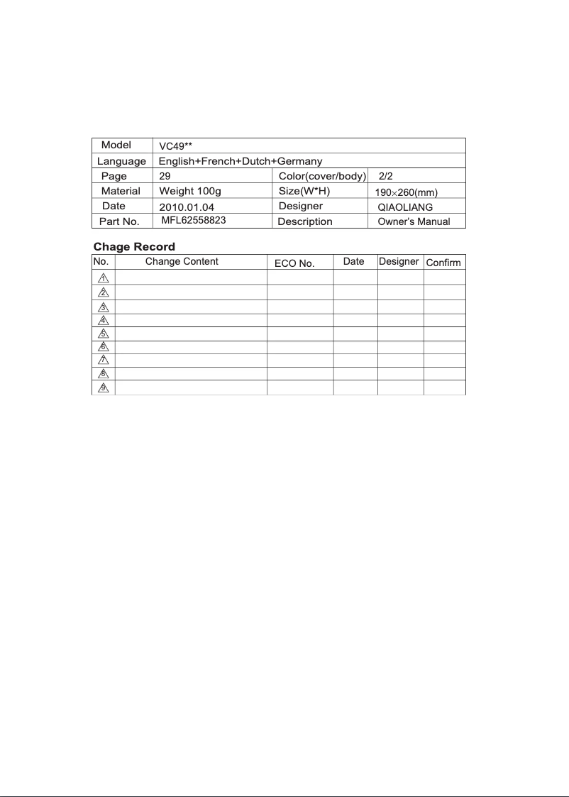 Page n°1 - Manuel utilisateur LG VC4920