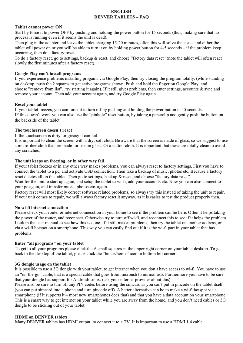 Page 1 de la notice Manuel utilisateur Denver TAQ-10153 MK2