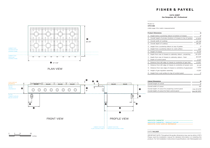 Página 1 del manual Ficha técnica Fisher & Paykel CPV3-488