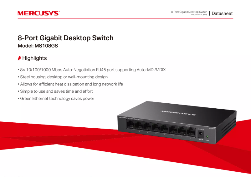 Página 1 del manual Ficha técnica Mercusys MS108GS
