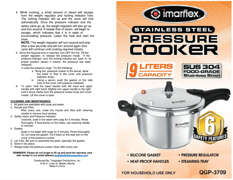 Page 1 de la notice Manuel utilisateur Imarflex QGP-3709