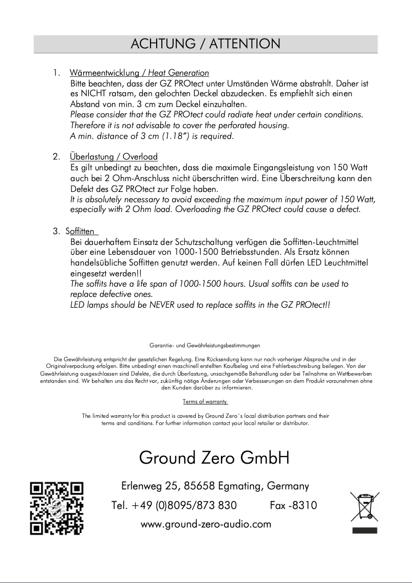 Page 1 de la notice Manuel utilisateur Ground Zero GZ PROTECT