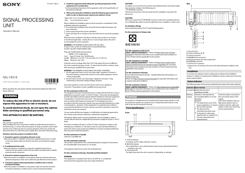 Page 1 de la notice Manuel utilisateur Sony NXL-FR318