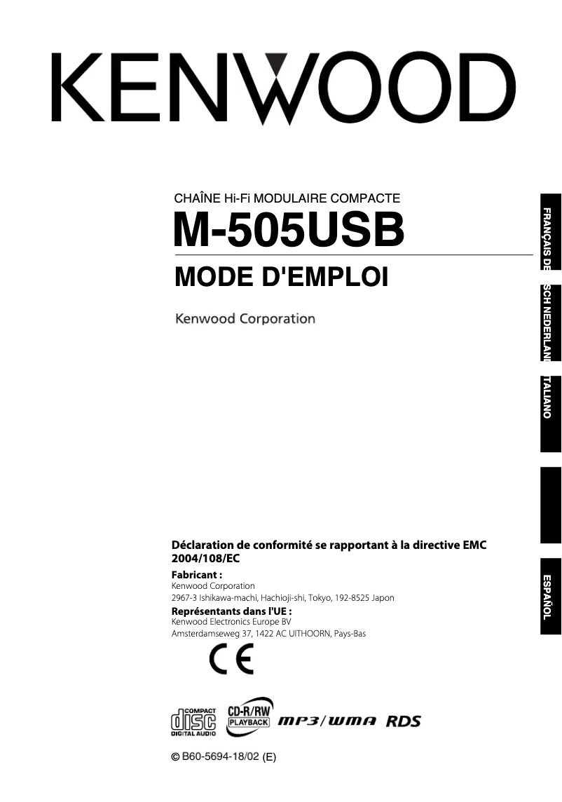 Page 1 de la notice Manuel utilisateur Kenwood M-505USB-S