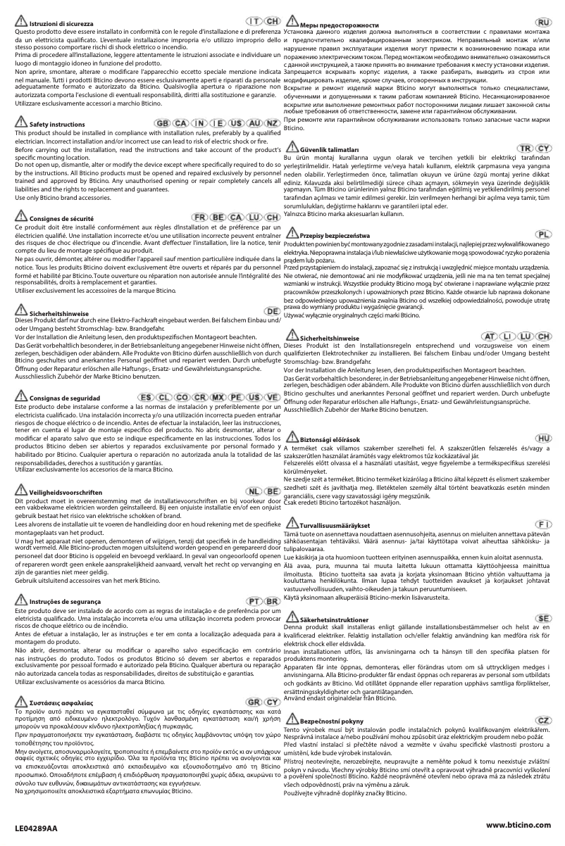 Page 1 de la notice Manuel utilisateur BTicino NT4659N