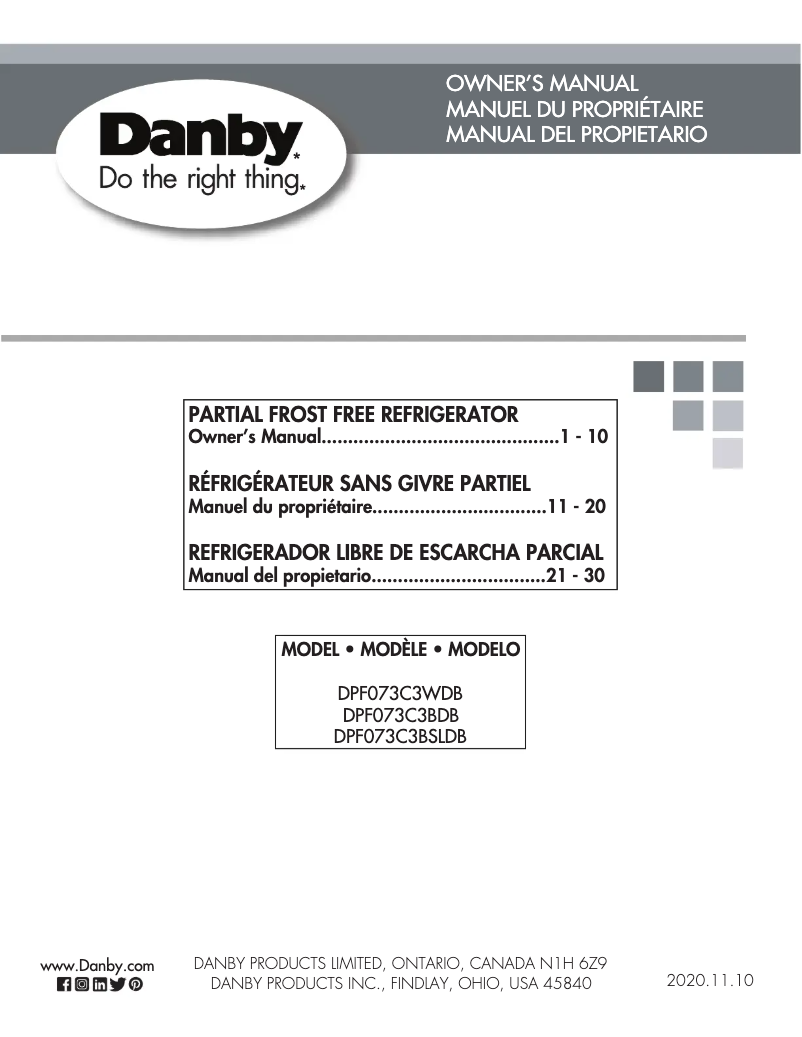 Page 1 de la notice Manuel utilisateur Danby DPF073C3BSLDB